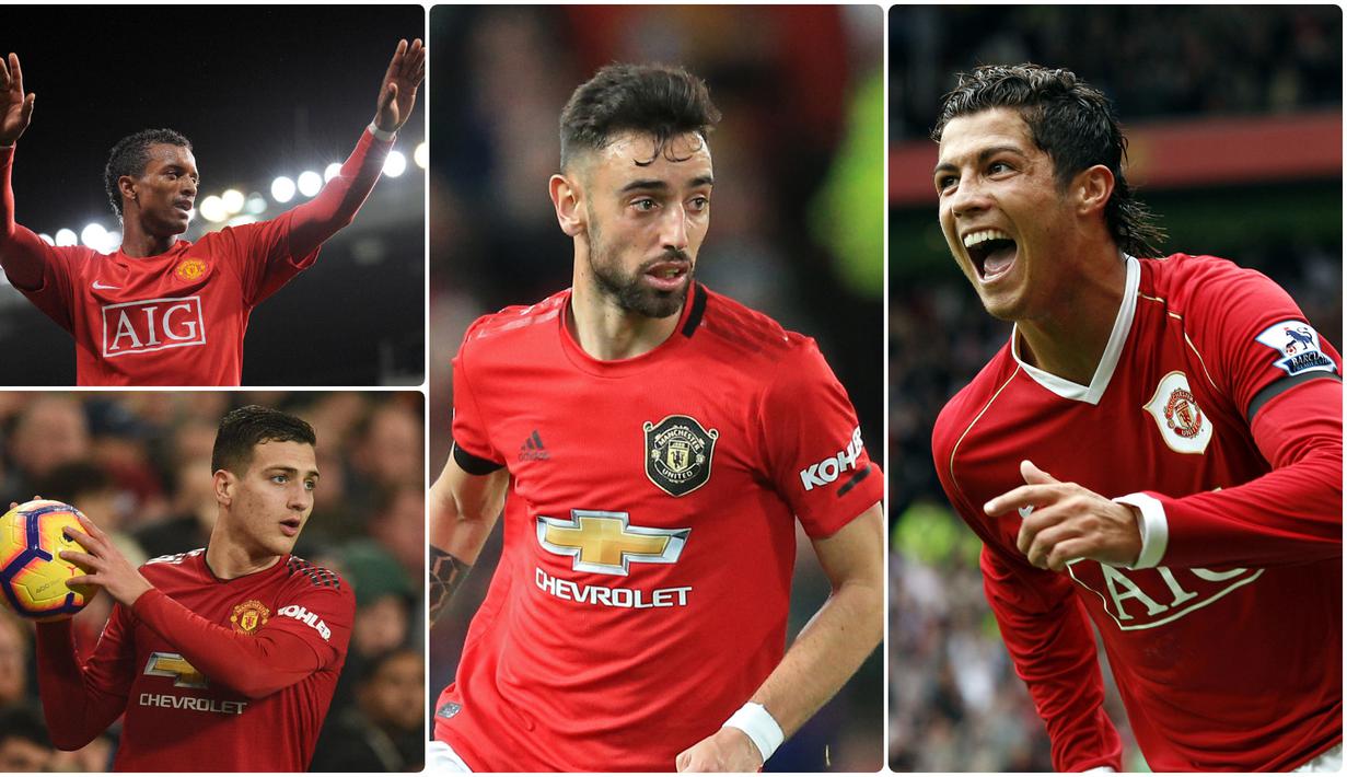 Manchester united baru saja mendatangkan Bruno Fernandes dari Sporting CP. Sejarah mencatat jika Fernandes merupakan pemain asal Portugal keenam yang bergabung di Old Trafford. Berikut Bruno Fernandes dan 5 pemain Portugal yang pernah bergabung Manchester United. (kolase foto AFP)