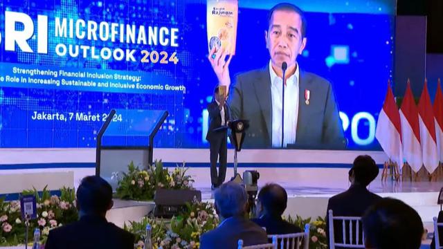 Presiden Joko Widodo atau Jokowi di pembukaan BRI Microfinance Outlook 2024 di Jakarta, Kamis (7/3/2024).
