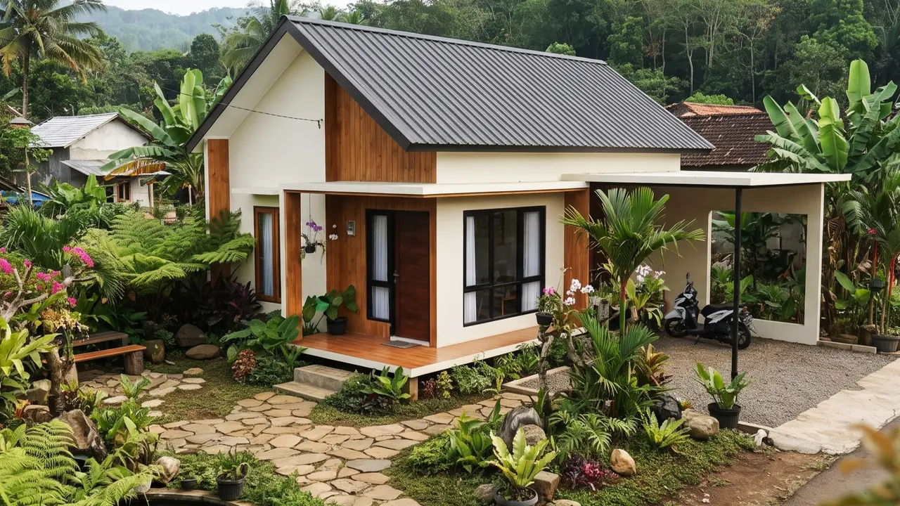 Inspirasi Rumah Desa Sederhana dengan Taman Kecil