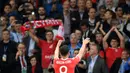 Pemain Wales, Hal Robson-Kanu merayakan golnya ke gawang Belgia pada laga perempat final Piala Eropa 2016 di Stade Pierre-Mauroy, Lille, Prancis, Sabtu (2/7/2016) dini hari WIB. (EPA/Georgi Licovski)