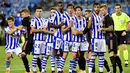 Pemain Real Madrid saat melawan Real Sociedad pada laga Liga Spanyol di Stadion Anoeta, Minggu (20/9/2020). Kedua tim bermain imbang 0-0. (AP/Alvaro Barrientos)