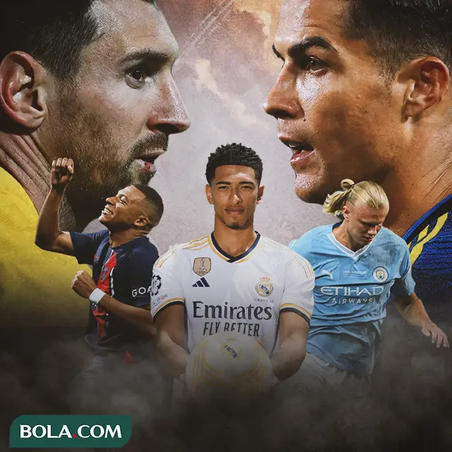 Ilustrasi - Kylian Mbappe, Erling Haaland, Jude Bellingham Dengan Rivalitas Cristiano Ronaldo dan Lionel Messi