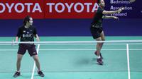 Aksi ganda campuran Indonesia, Alfian Eko Prasetya/Marsheilla Gischa Islami, pada babak pertama Thailand Terbuka 2019, di Huamark Indoor Stadium, Bangkok, Rabu (31/7/2019).  (PBSI)