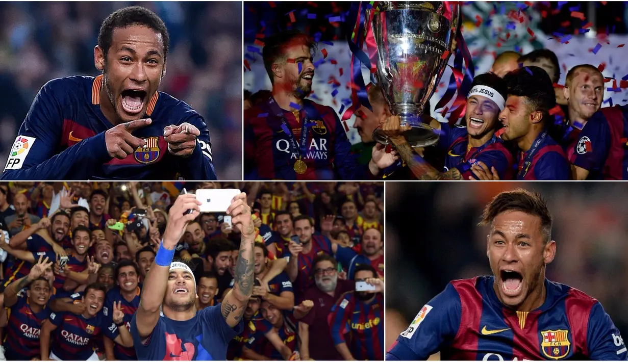 Berikut ini foto-foto beragam selebrasi emosional Neymar bersama Barcelona, klub yang akan ditinggalkannya. Bintang Brasil itu akan segera bergabung dengan PSG. (Kolase foto-foto dari AFP)
