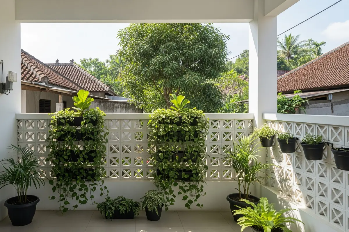Teras Tanpa Furnitur Cocok untuk Rumah Kecil Model Dinding Roster