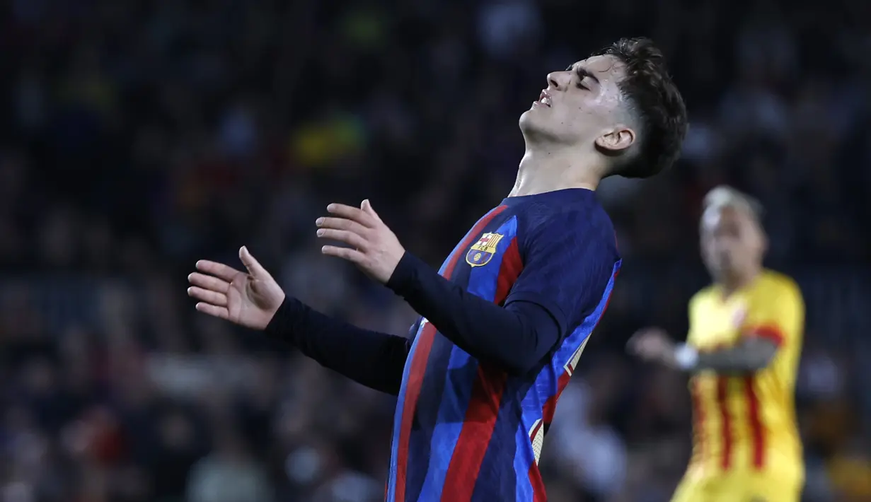 Barcelona hanya bermain imbang 0-0 lawan Girona di laga ini. (AP Photo/Joan Monfort)