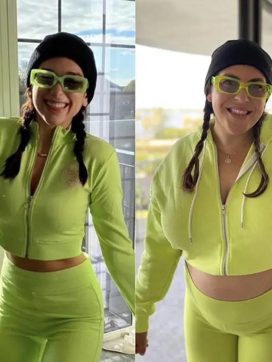 Katie tampil serba neon menyerupai Dua Lipa. Instagram @katiesturino