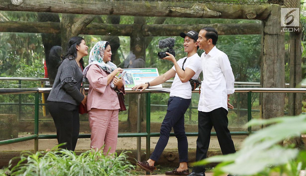 Presiden Joko Widodo beserta Ibu Negara Iriana Widodo dan dua anaknya Kaesang Pangarep dan Kahiyang Ayu saat mengunjungi Kebun Binatang Ragunan, Jakarta, Kamis (29/6). (Liputan6.com/Angga Yuniar)