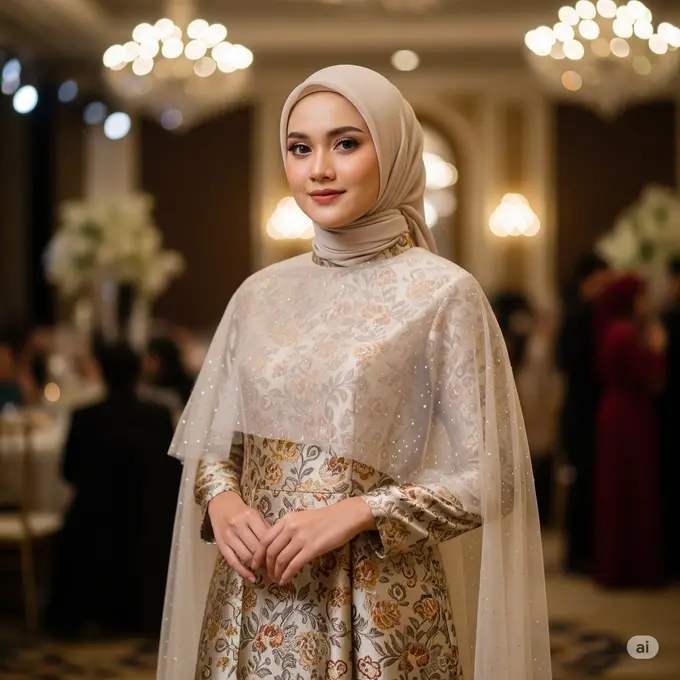 Dress dengan Outer Tulle Transparan