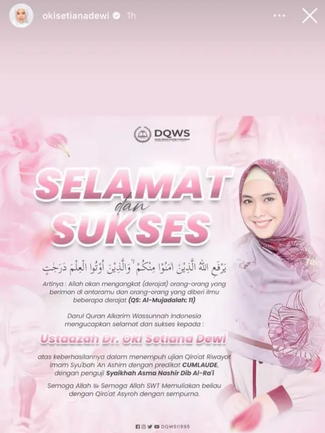 Unggahan Oki Setiana Dewi. (Foto: Dok. Instagram @okisetianadewi)