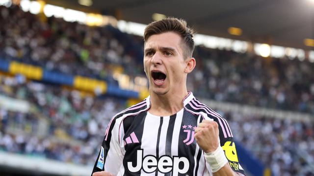 Selebrasi Francisco Conceicao di laga Hellas Verona vs Juventus di pekan keempat Serie A 2025/2026 di Marcantonio Bentegodi, Sabtu (20/09/2025) malam WIB. (Paola Garbuioi/LaPresse via AP)