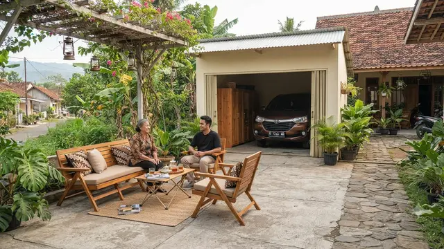 Area Lounge Multifungsi yang Bisa Berubah Menjadi Tempat Parkir Model Garasi dengan Furnitur yang Mudah Dipindah