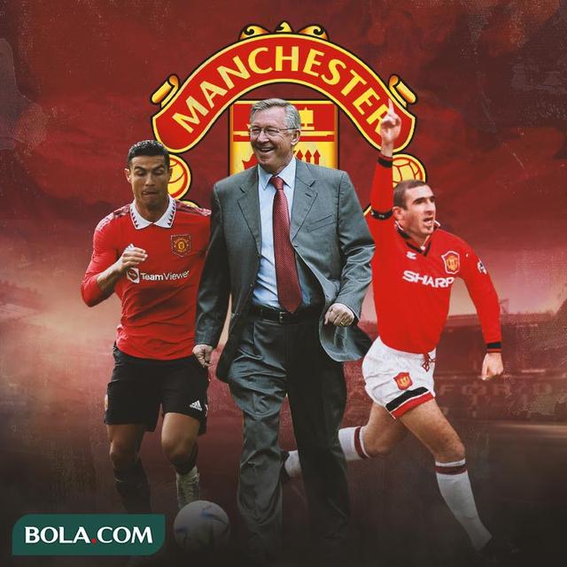 Manchester United - Sir Alex Ferguson Dikelilingi Eric Cantona dan Cristiano Ronaldo