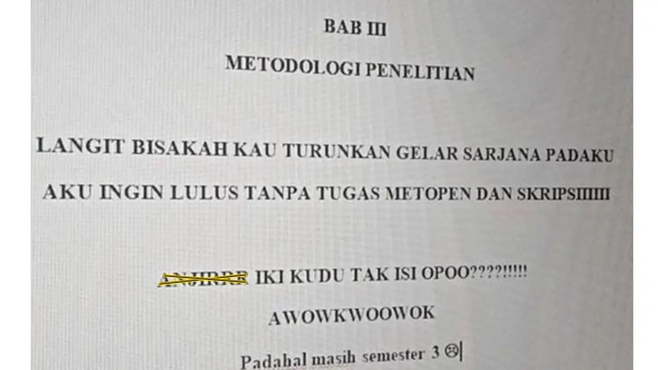 6 Tulisan di Bab 3 Skripsi Ini Bikin Tepuk Jidat, Kehabisan Ide