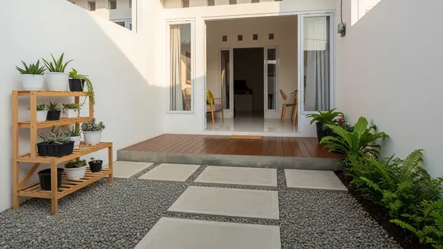 Rumah Kecil Type 45 Model Japandi dengan Taman Belakang yang Estetik
