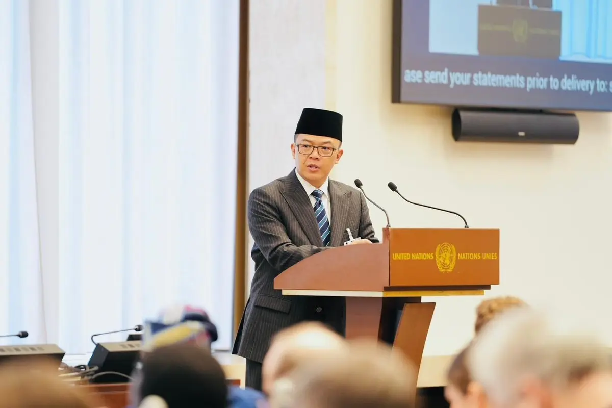 Menteri Luar Negeri Republik Indonesia (Menlu RI) Sugiono saat berpidato dalam High-Level Segment of the Conference on Disarmament di Jenewa, Swiss, pada Senin (23/2/2026).