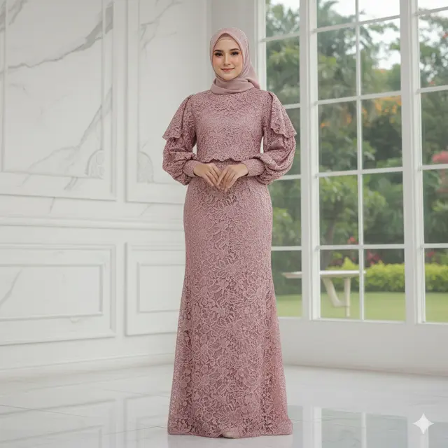 8 Model Gamis Full Brokat Terbaru, Desain Mewah dengan Potongan Modernf