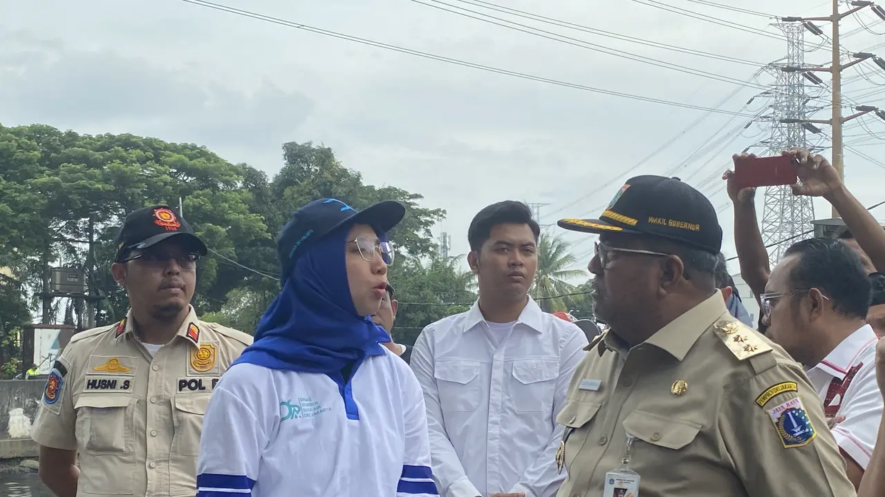 Wakil Gubernur (Wagub) Jakarta Rano Karno atau Doel saat meninjau Kali Krukut di kawasan Cilandak, Jakarta Selatan pada, Jumat (21/2/2025).