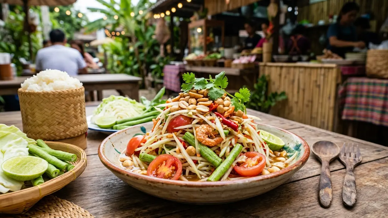Ilustrasi resep salad pepaya muda ala Thailand