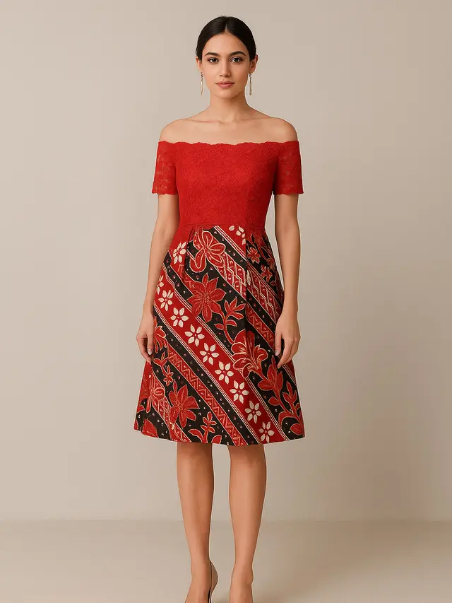 Dress Batik Kombinasi Brokat Tema Hari Kemerdekaan