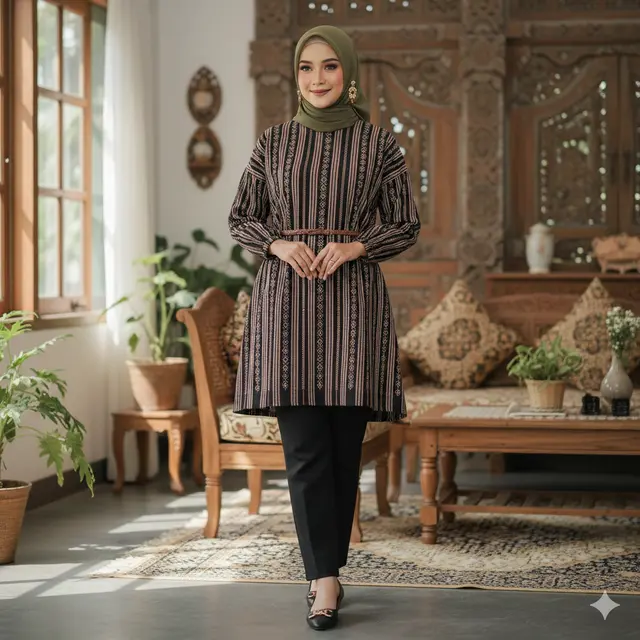 Model baju lurik atasan wanita (Foto: Gemini AI)