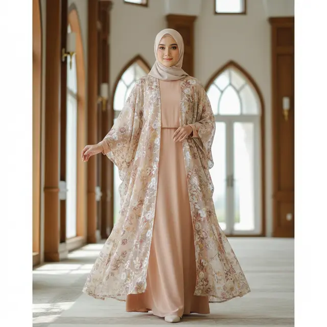 Model Gamis Brokat Cardigan untuk Tampil Anggun