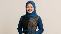 Dress Batik Kombinasi Kain Polos Warna Biru dan Hitam Modern