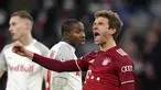 Reaksi pemain Bayern Munchen Thomas Mueller usai mencetak gol ke gawang Salzburg pada pertandingan leg kedua babak 16 besar Liga Champions di Munich, Jerman, 8 Maret 2022. Bayern Munchen menang 7-1. (AP Photo/Matthias Schrader)