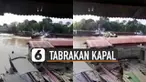 Seorang warga merekam detik-detik insiden tabrakan kapal vs ponton. Beruntungnya tidak ada korban jiwa dalam insiden tersebut.
