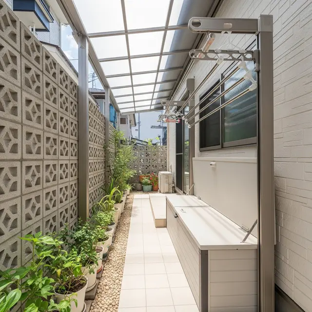 Jemuran Samping Rumah Lebar 1 Meter dengan Roster dan Atap Terang