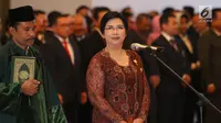 Destry Damayanti saat dilantik menjadi Deputi Gubernur Senior Bank Indonesia di Gedung MA, Jakarta, Rabu (7/8/2019). Destry dilantik menjadi Gubernur Senior BI periode 2019-2024. (Liputan6.com/Angga Yuniar)