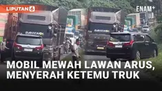 Jangan coba-coba menyalip kemacetan dengan melawan arus. Sebuah mobil mewah nekat melakukannya karena terjebak macet. Namun aksinya yang melanggar garis marka lurus harus berakhir usai berhadapan dengan truk tronton.