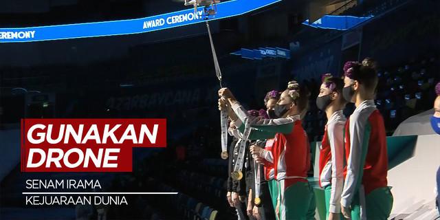 VIDEO: Unik, Drone Dipakai untuk Penyerahan Medali Kejuaraan Dunia Senam Irama di Baku