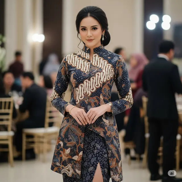 Tunik Batik Motif Klasik dengan Belahan Panjang