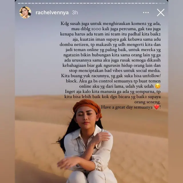Unggahan Rachel Vennya. (Foto: Instagram @rachelvennya)