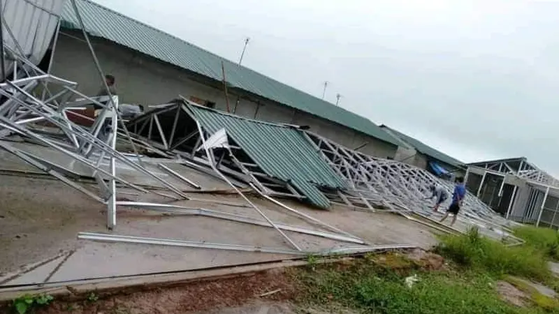 Hunian sementara korban banjir bandang dan longsor di Pasirmadang, Sukajaya, Kabupaten Bogor, ambruk diterjang angin kencang
