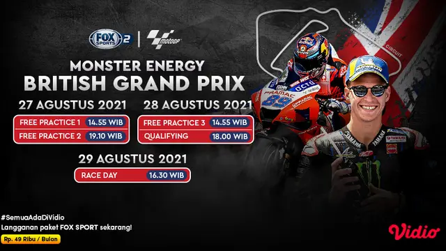 Jangan Ketinggalan, Link Live Streaming MotoGP Inggris 2021 Pekan Ini di Vidio 26-29 Agustus 2021