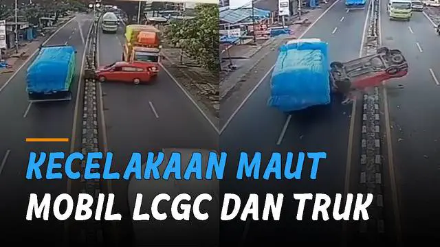 Rekaman CCTV memperlihatkan sebuah  insiden kecelakaan antara mobil LCGC dengan truk.