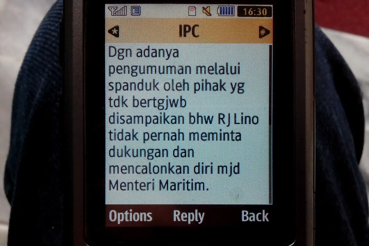Ini Pesan Singkat Bantahan RJ Lino Minta Didukung Jadi Menteri