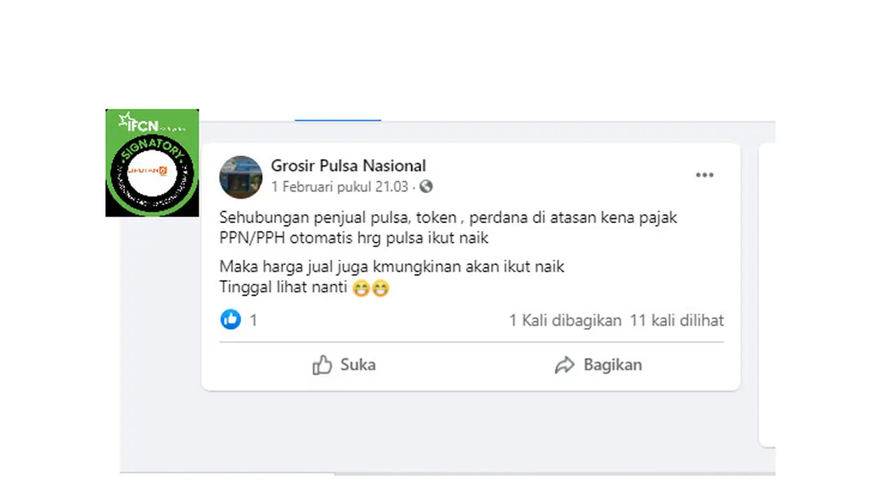 Cek Fakta Liputan6.com menelusuri informasi pemungutan PPN dan PPh membuat harga pulsa dan token listrik naik