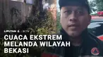 Cuaca ekstrem melanda wilayah Bekasi, Jawa Barat. Terjangan hujan es disertai angin kencang membuat atap bangunan beterbangan.