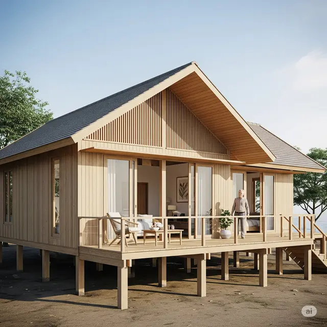 Model Rumah Sederhana Masa Tua yang Nyaman Rumah Panggung Pesisir. Foto: Gemini
