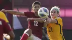 Timnas Indonesia Putri harus mengakui keunggulan Australia pada laga Piala Asia Putri 2022 di Mumbai Football Arena, Mumbai, India, Jumat (21/1/2022). (AP/Rajanish Kakade)