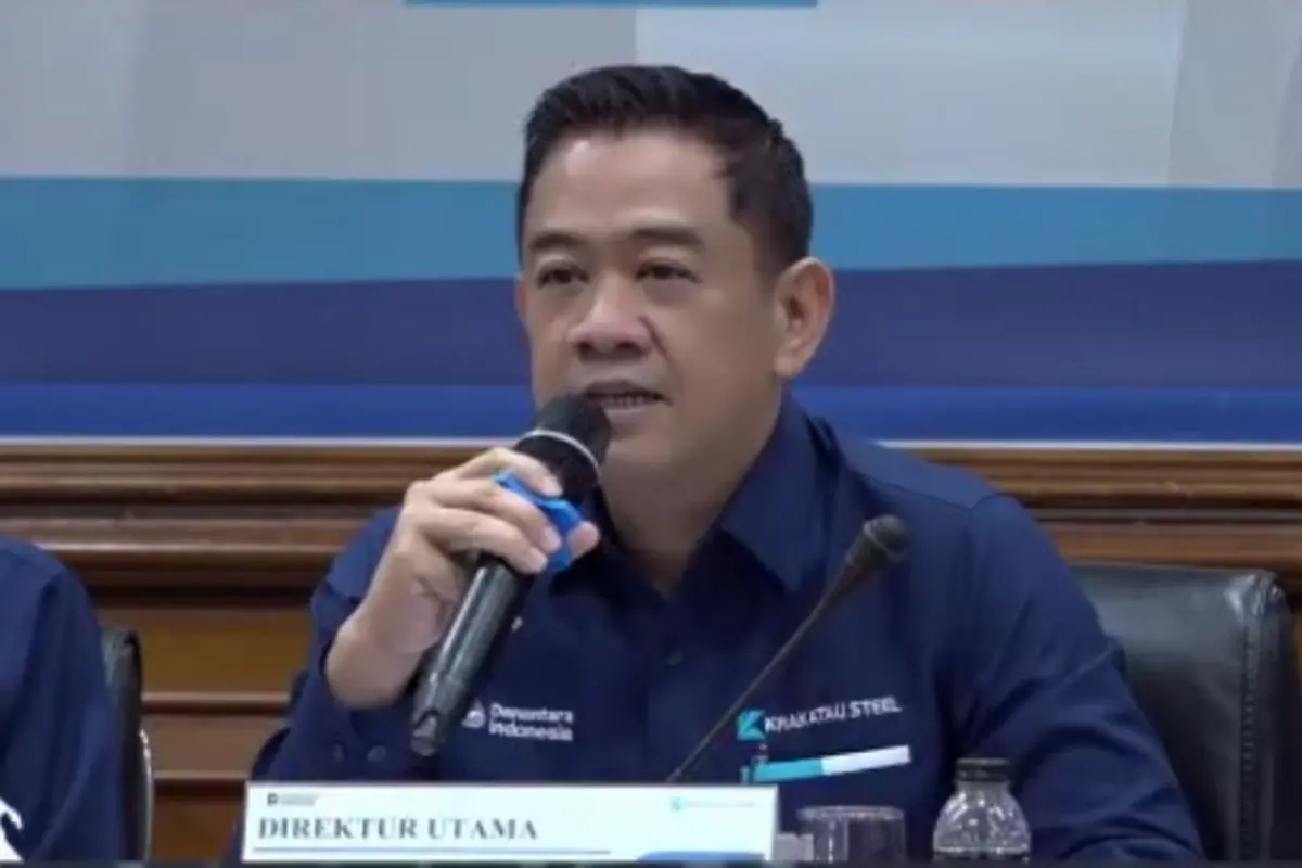 Direktur Utama Krakatau Steel (KRAS) , Akbar Djohan saat paparan publik. (Foto: Liputan6.com/Tira Santia)