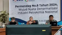 Plt Direktur Jenderal Industri Kimia, Farmasi dan Tekstil (IKFT) Kemenperin, Reni Yanita dalam Diskusi Bertajuk Permendag No. 8 Tahun 2024, Wujud Nyata Denormalisasi Industri Petrokimia Nasional, di Jakarta, Senin (8/7/2024). Kementerian Perindustrian (Kemenperin) mencatat ada 11.000 buruh yang terkena pemutusan hubungan kerja (PHK) di industri tekstil. Angka ini terjadi di lingkup perusahaan berskala besar.