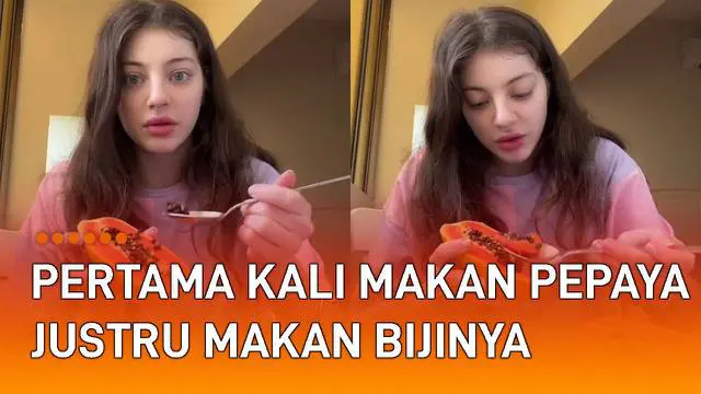 Aksi TikTokers perempuan ini saat memakan buah pepaya pertama kali mengundang perhatian