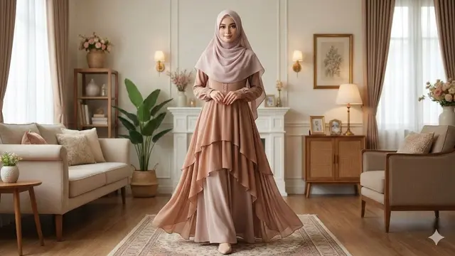 Tren Gamis Layer Modern Rok Depan Pendek untuk Lebaran