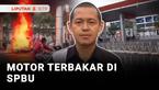 Baru selesai isi bahan bakar, sepeda motor terbakar di SPBU. Besarnya kobaran api membuat panik pengendara yang lain.