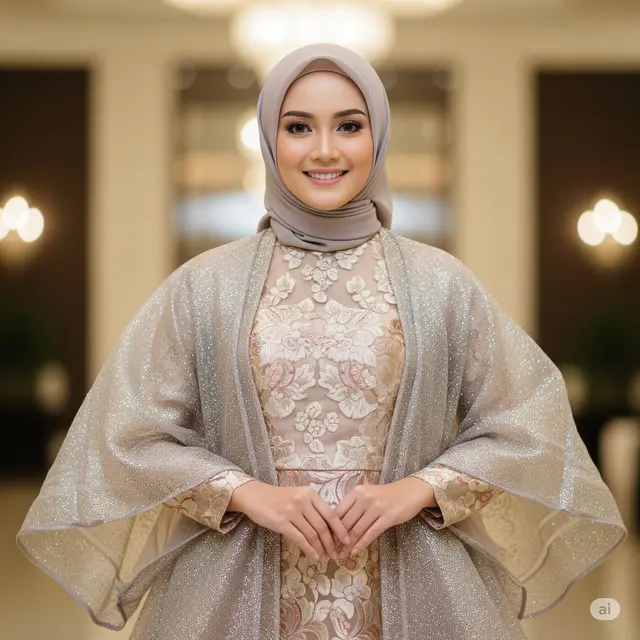 Outer Organza Full Glitter dengan Brokat Timbul