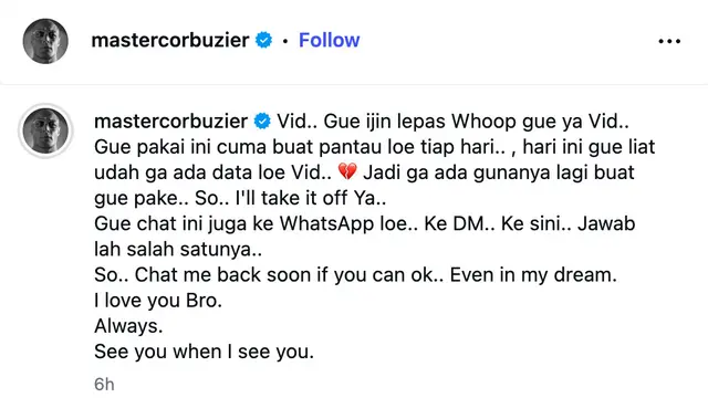 Unggahan Deddy Corbuzier. (Foto: Dok. Instagram @mastercorbuzier)
